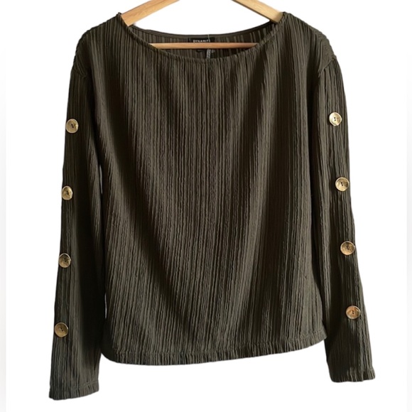Dynamite Tops - Dynamite Olive Gold Button Sleeve Top